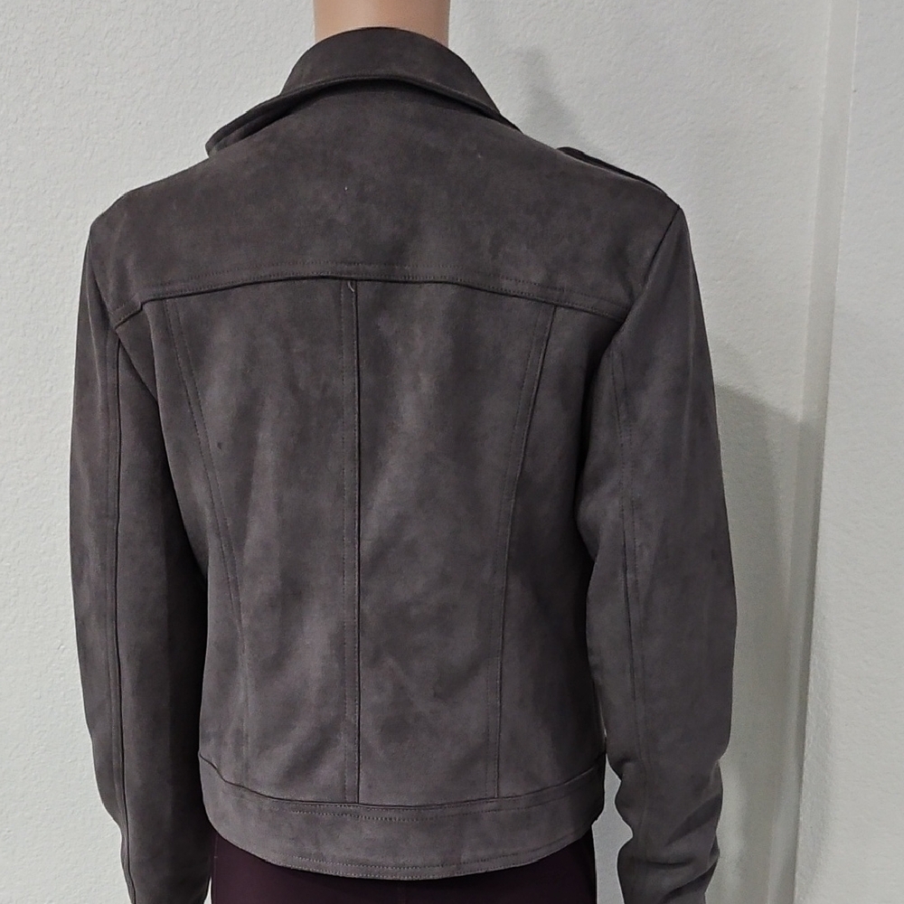 Philosophy Di Aste Charcoal Gray Faux Leather Asymmetric Moto Jacket Size S - Picture 6 of 7